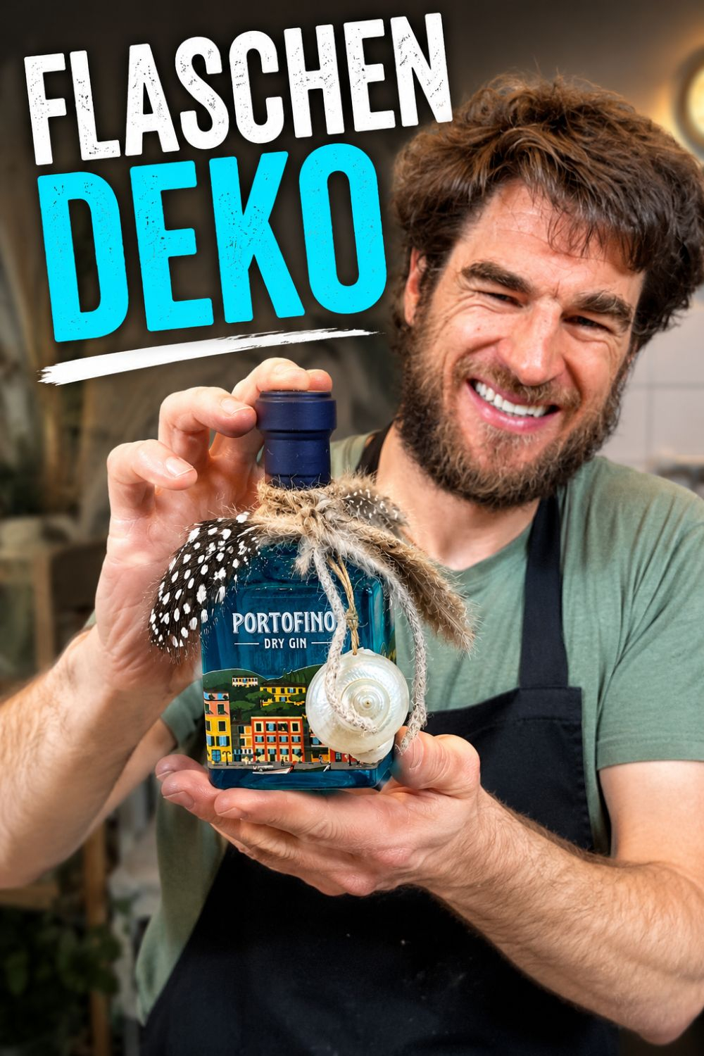 DIY Flaschen Deko mit Perlmutt Schnecke als Tischdeko