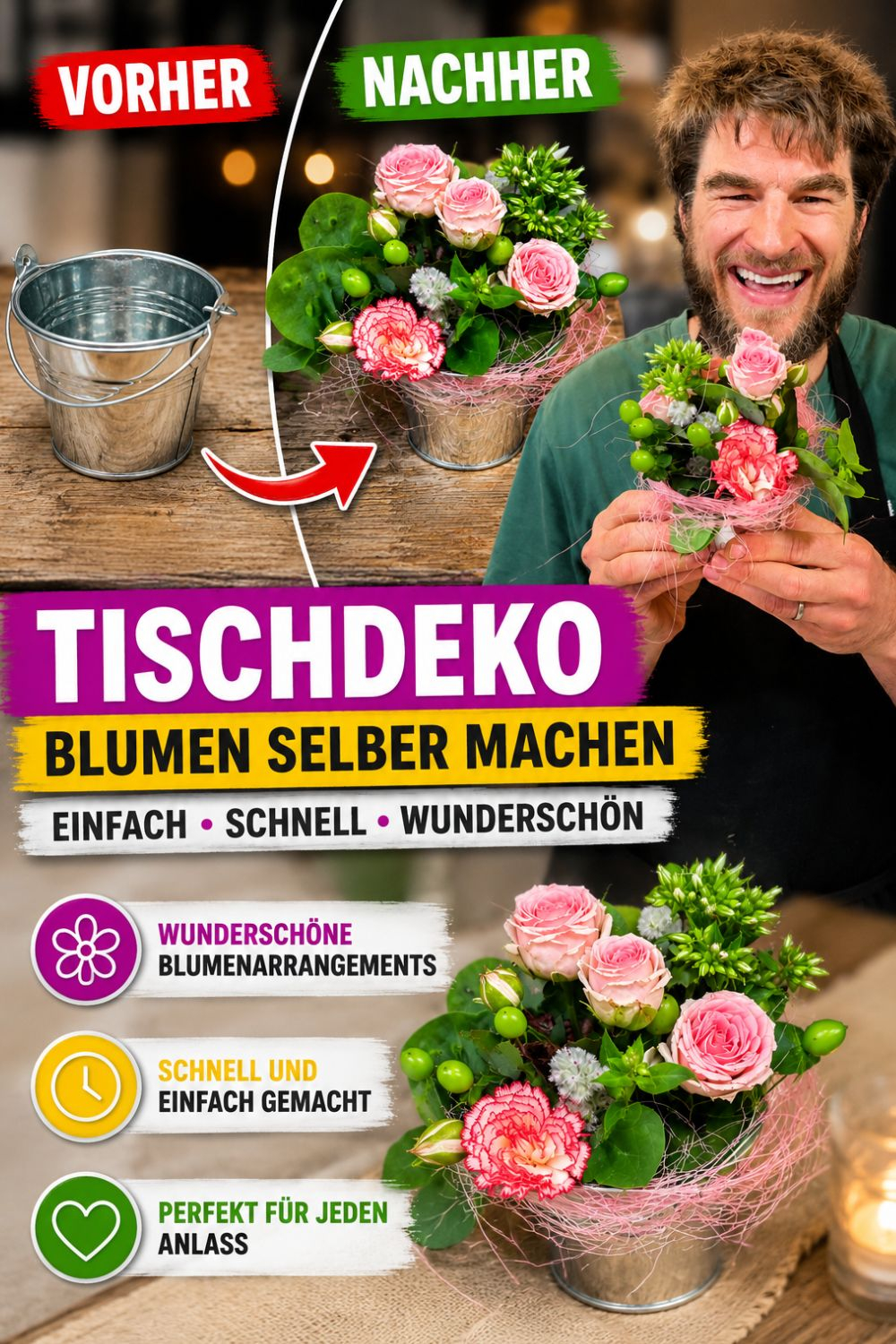 Tischdeko in Blechgefäss selber machen