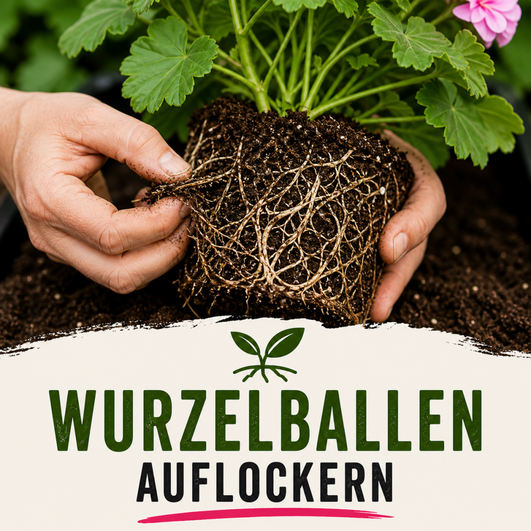 Wurzelballe auflokern Balkonkasten bepflanzen