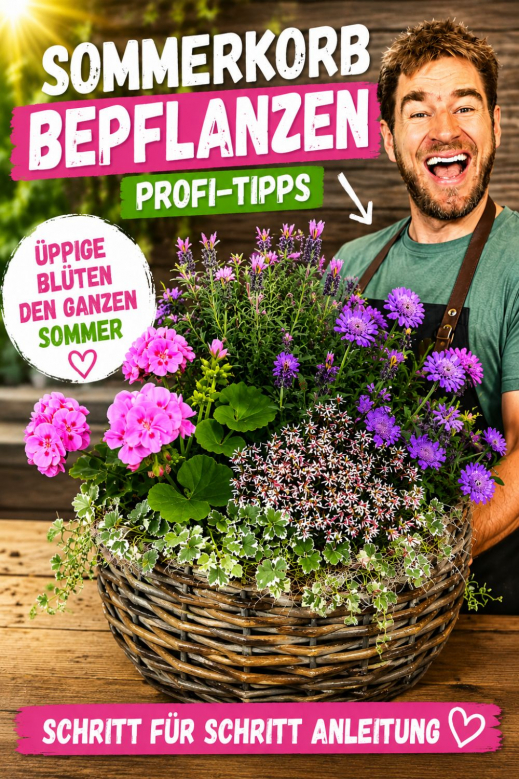 Korb für den Sommer bepflanzen